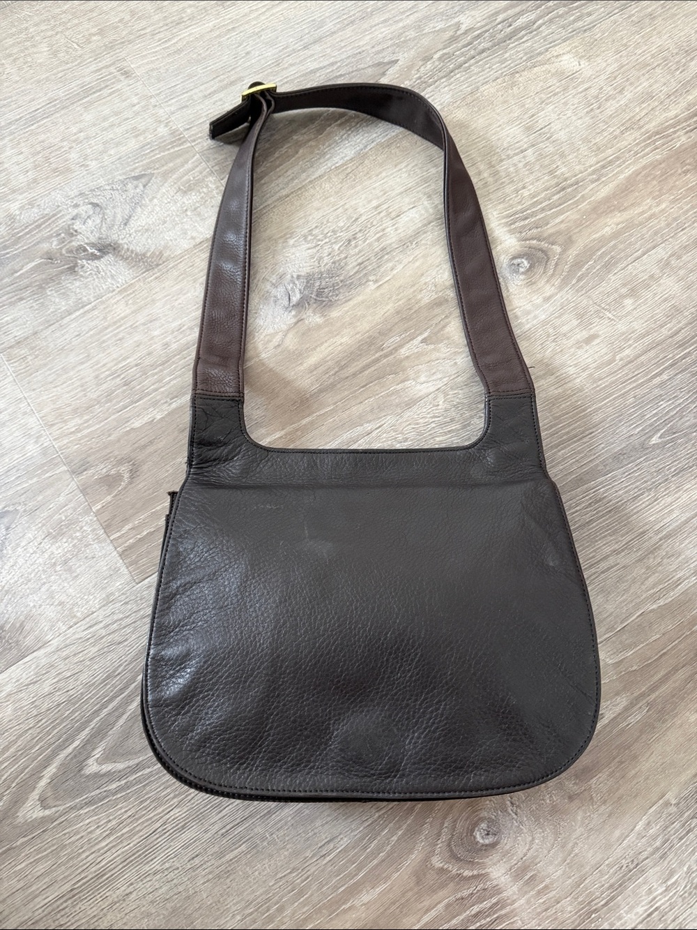 Dark Brown Genuine Leather Messenger Bag with Wide Shoulder Strap